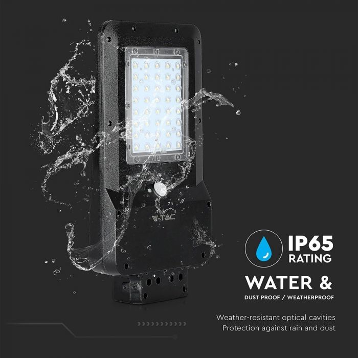 LED SOLAR STREET LIGHT WITH SENSOR 15W CW 1600lm 140° 413X232X58 IP65 BLACK