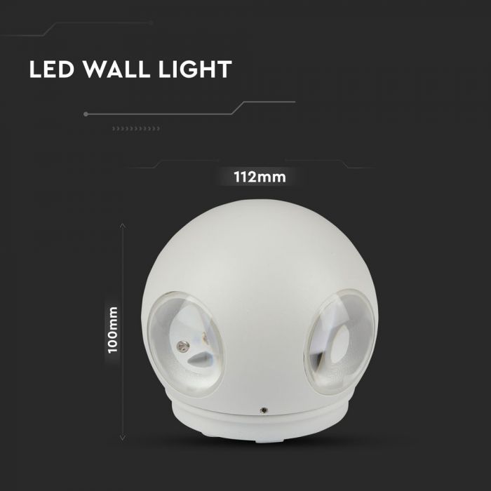 LED WALL LIGHT ROUND ALUMINIUM 4W WW 440lm 4*90° 112X112X100 WHITE IP65