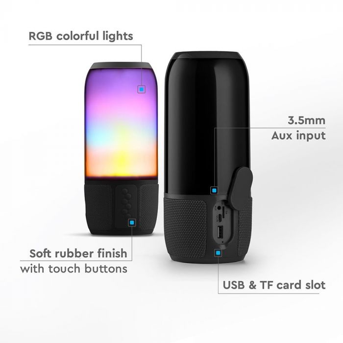 LED LIGHT BLUETOOTH SPEAKER RGB 2*3W WITH USB & TF CARD SLOT BLACK