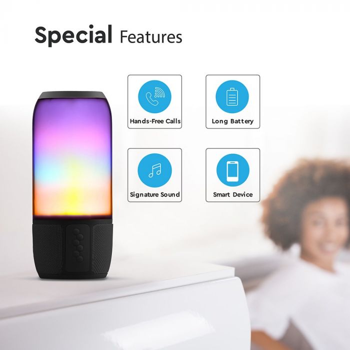 LED LIGHT BLUETOOTH SPEAKER RGB 2*3W WITH USB & TF CARD SLOT BLACK