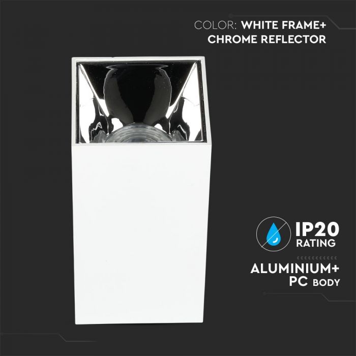 LED SURFACE GU10 FITTING ALUMINIUM SQUARE 74X74X140 WHITE+CHROME