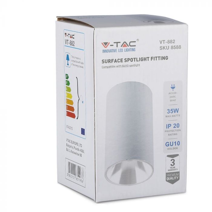 LED SURFACE GU10 FITTING ALUMINIUM ROUND 80X140 WHITE+WHITE