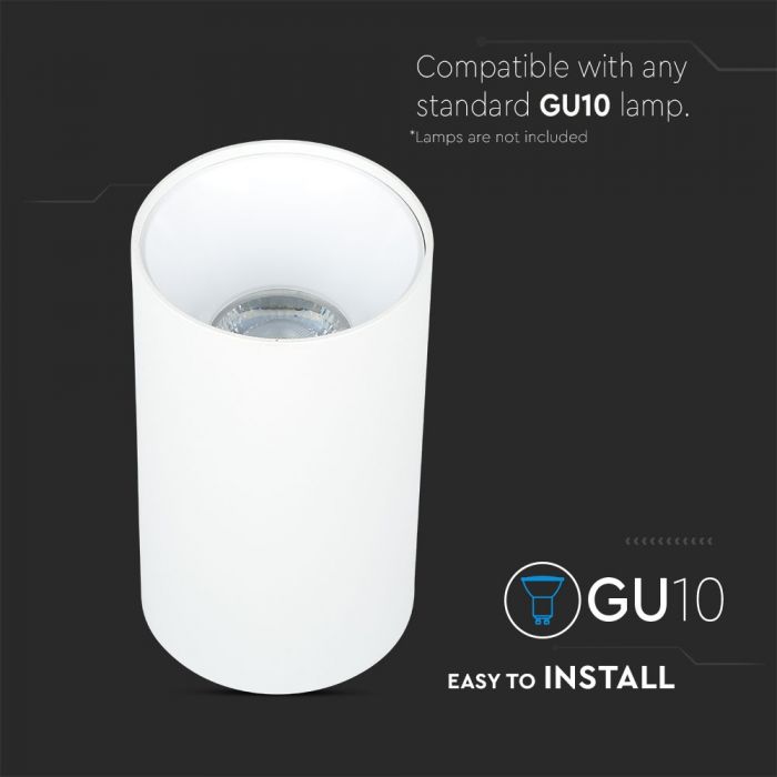 LED SURFACE GU10 FITTING ALUMINIUM ROUND 80X140 WHITE+WHITE