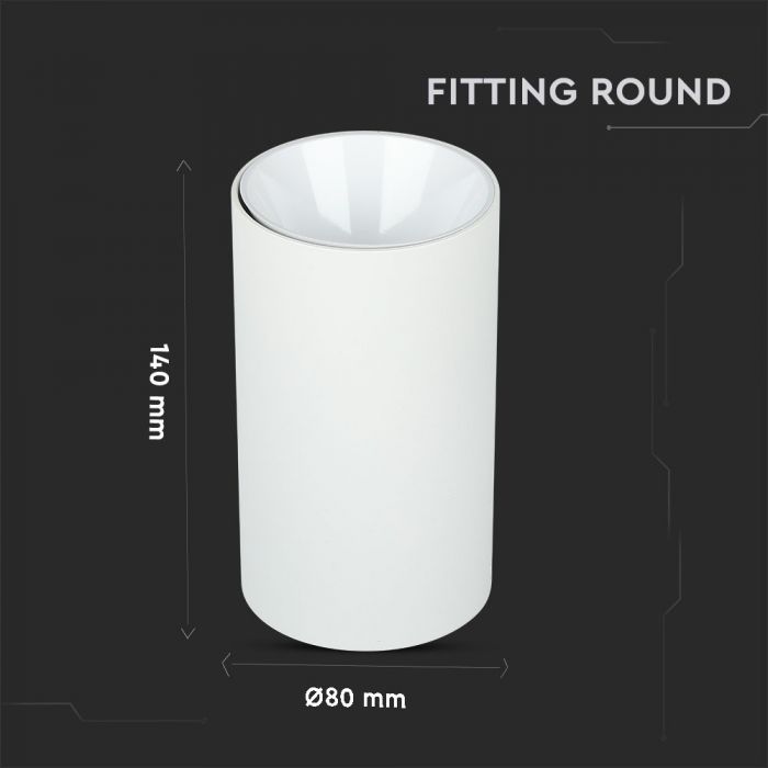 LED SURFACE GU10 FITTING ALUMINIUM ROUND 80X140 WHITE+WHITE