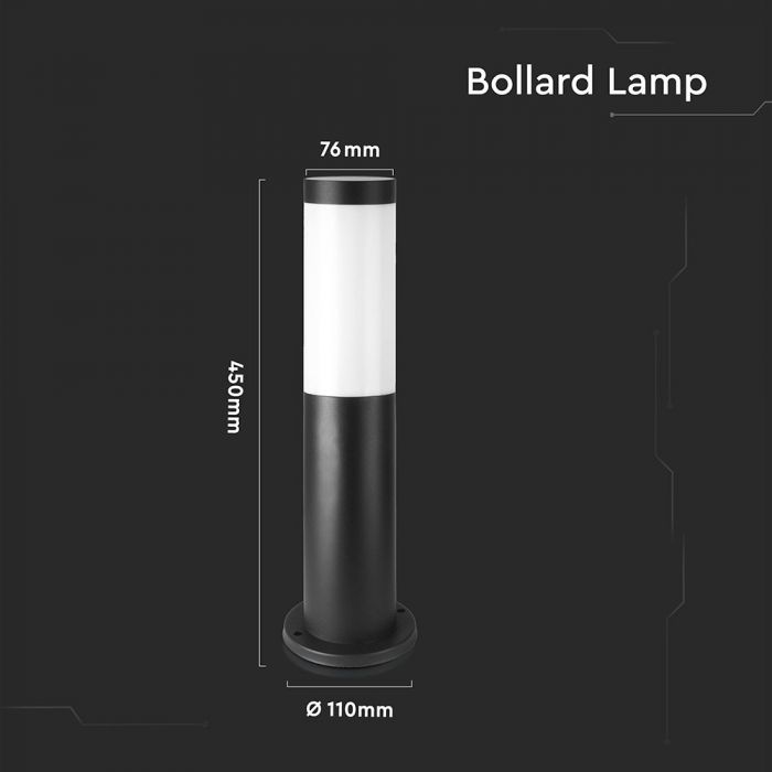 LED BOLLARD E27 LAMP STAINLESS STEEL 76X110X450 IP44 BLACK