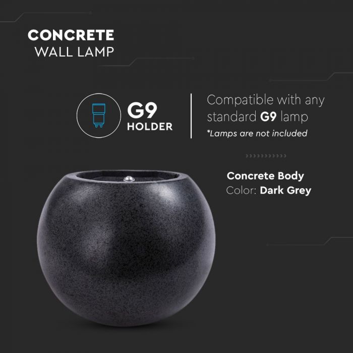 LED WALL LIGHT DARK GREY ROUND G9 15X13X13 CONCRETE