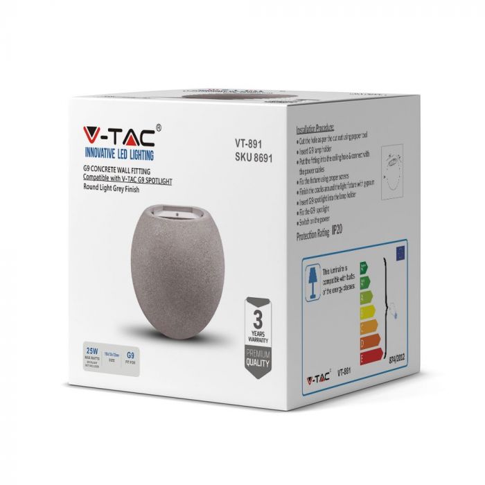 LED WALL LIGHT LIGHT GREY ROUND G9 15X13X13 CONCRETE