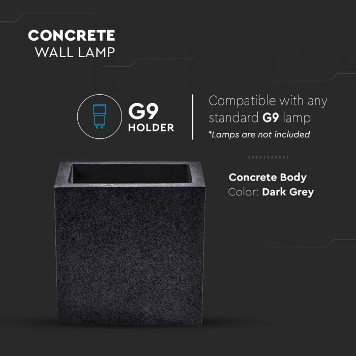 LED WALL LIGHT DARK GREY SQUARE G9 12X12X10 CONCRETE