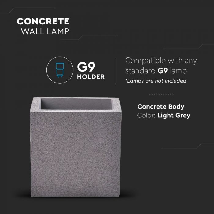 LED WALL LIGHT LIGHT GREY SQUARE G9 12X12X10 CONCRETE