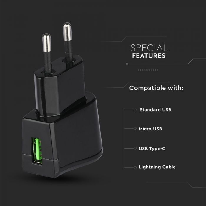 USB TRAVEL ADAPTOR 2A BLACK