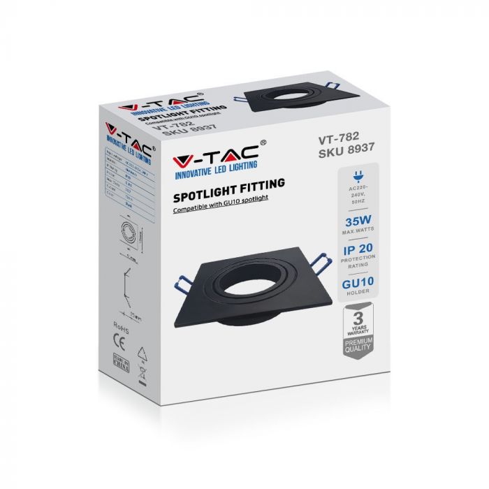 LED BRACKET GU10 FITTING SQUARE BLACK 91X25mm (75mm)