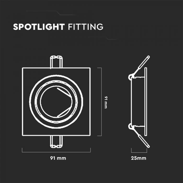 LED BRACKET GU10 FITTING SQUARE BLACK 91X25mm (75mm)