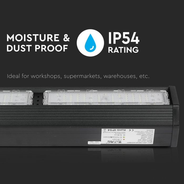LED LINEAR HIGHBAY 150W CW 120° 18000lm 798X130X96 IP54 IK07 BLACK SAMSUNG CHIP A++