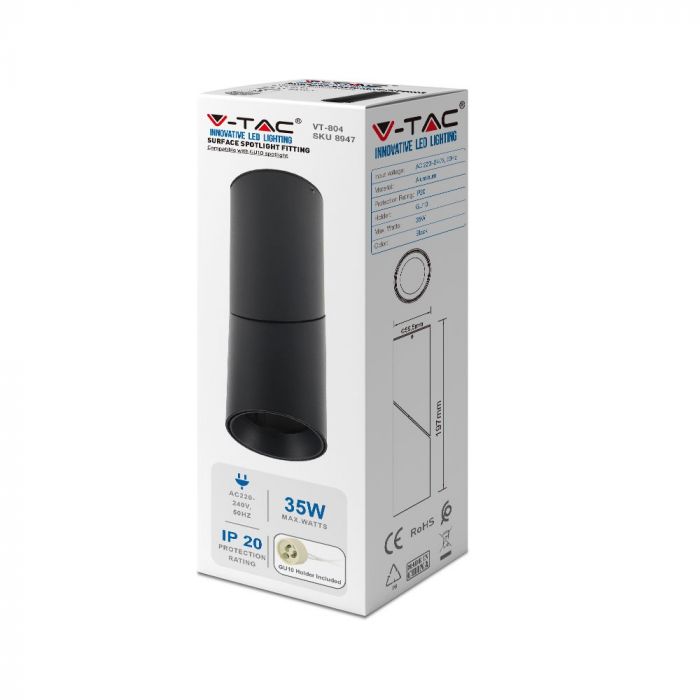 LED SURFACE GU10 FITTING ALUMINIUM ROUND 197X59.5 BLACK