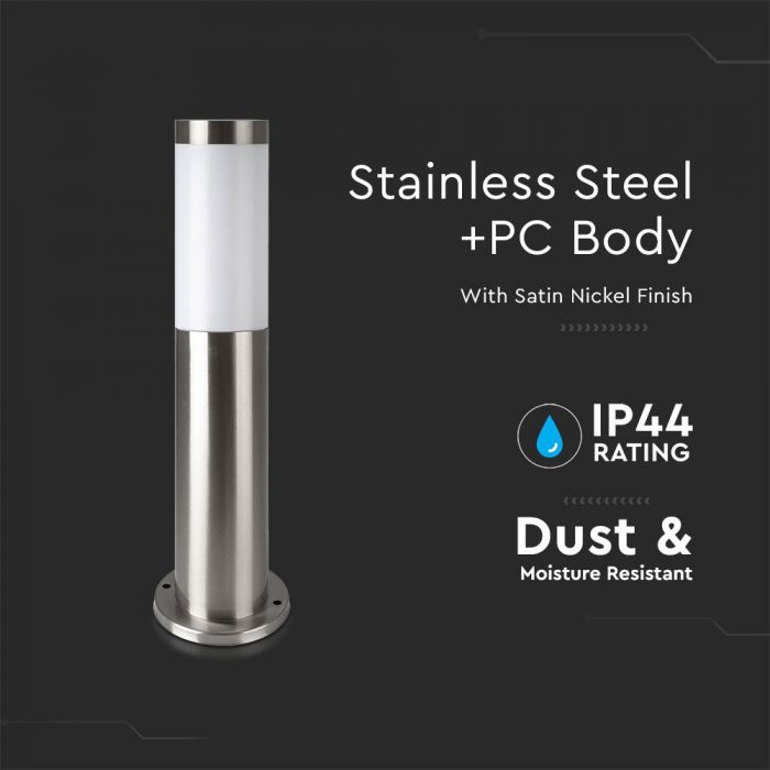 LED BOLLARD E27 LAMP STAINLESS STEEL 76X110X450 IP44 SATIN NICKEL
