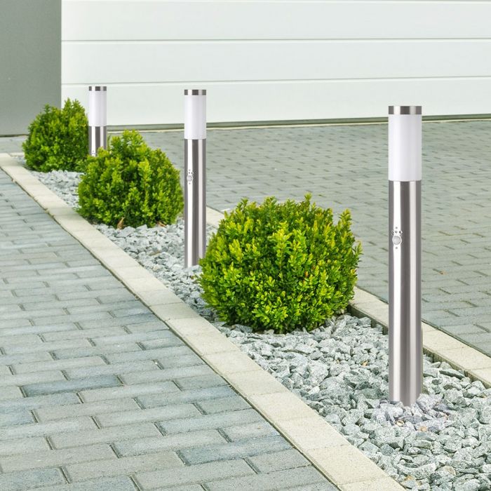 LED BOLLARD E27 LAMP STAINLESS STEEL 76X110X800 IP44 SN SENSOR