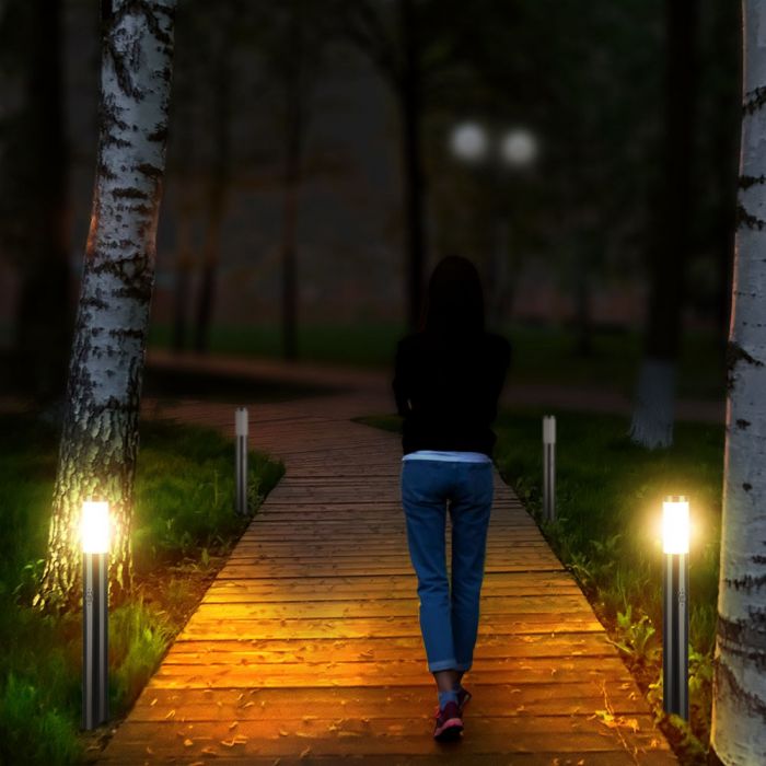 LED BOLLARD E27 LAMP STAINLESS STEEL 76X110X800 IP44 SN SENSOR