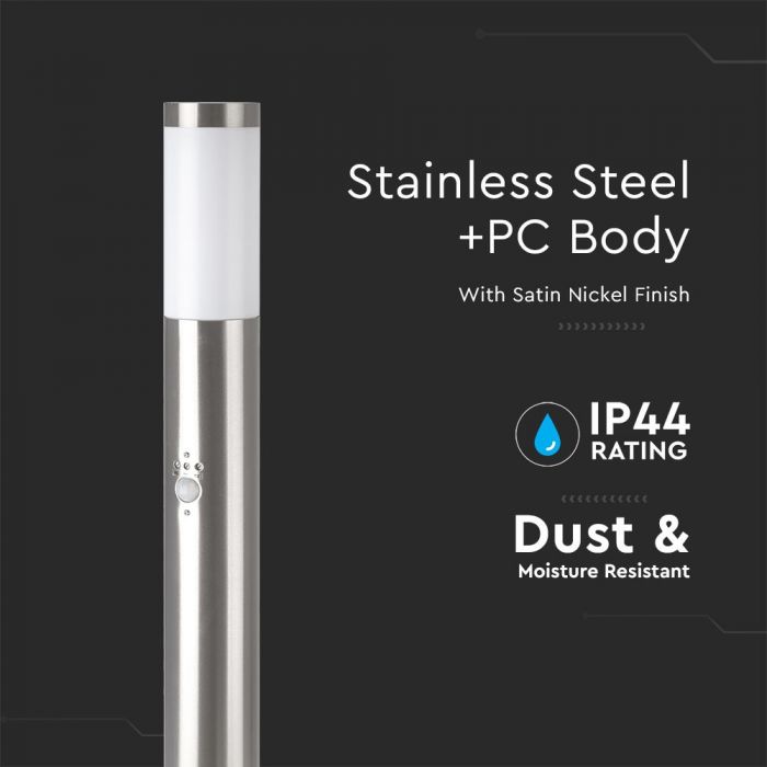 LED BOLLARD E27 LAMP STAINLESS STEEL 76X110X800 IP44 SN SENSOR