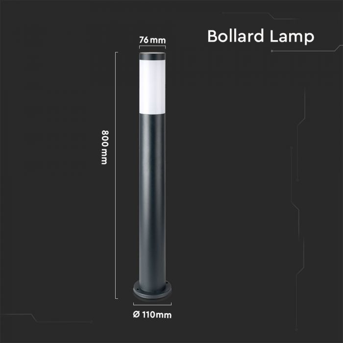 LED BOLLARD E27 LAMP STAINLESS STEEL 76X110X800 IP44 GREY