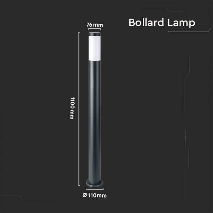 LED BOLLARD E27 LAMP STAINLESS STEEL 76X110X1100 IP44 GREY