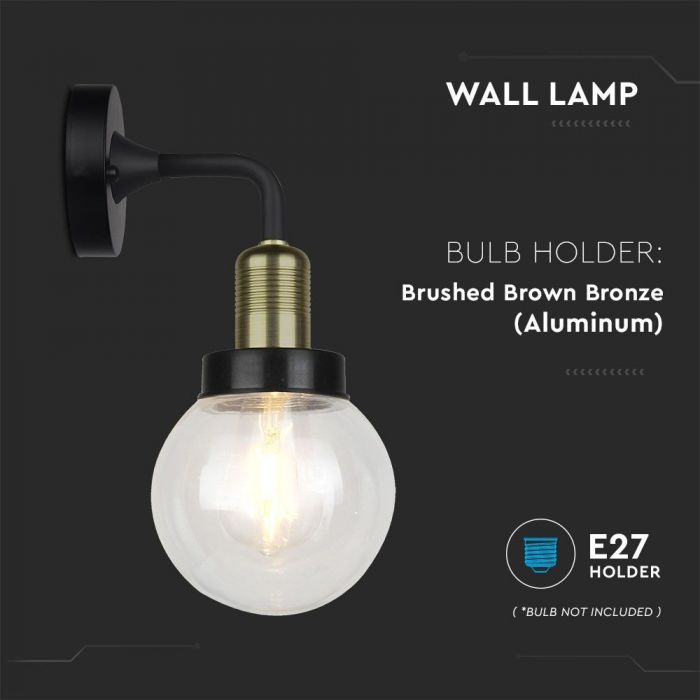 LED WALL E27 LAMP MAT BLACK DOWN 150X355X170 IP65