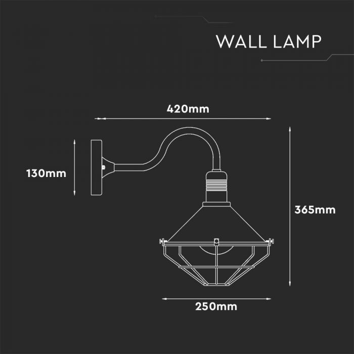 LED WALL E27 LAMP MAT BLACK DOWN 250X365X420 IP65