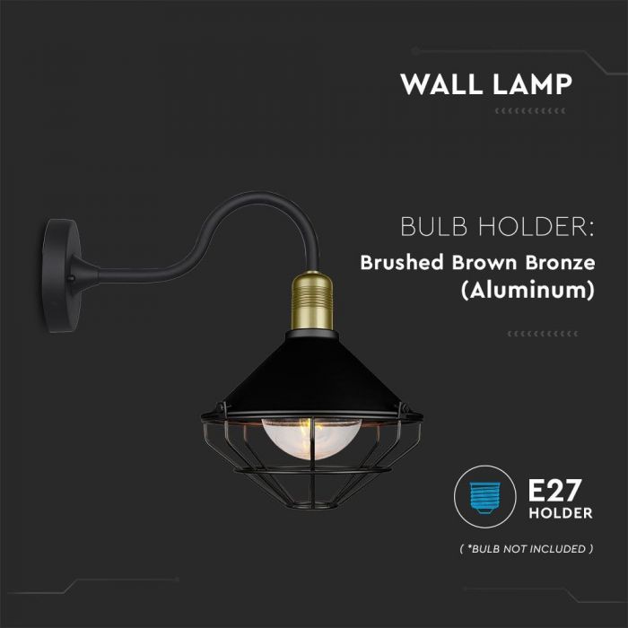 LED WALL E27 LAMP MAT BLACK DOWN 250X365X420 IP65