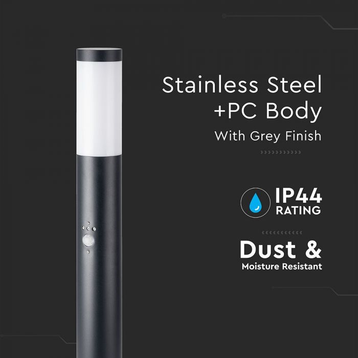 LED BOLLARD E27 LAMP STAINLESS STEEL 76X110X1100 IP44 BLACK SENSOR