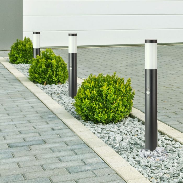 LED BOLLARD E27 LAMP STAINLESS STEEL 76X110X800 IP44 BLACK SENSOR