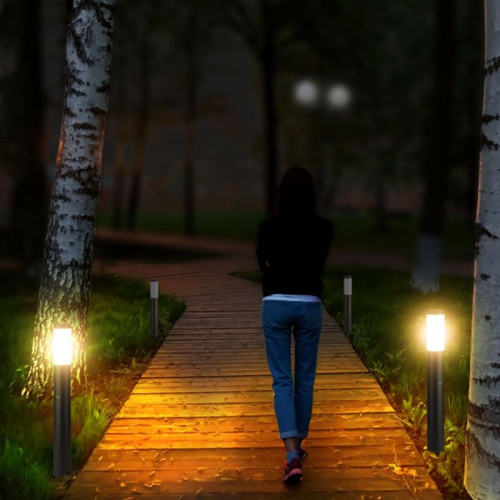 LED BOLLARD E27 LAMP STAINLESS STEEL 76X110X800 IP44 BLACK SENSOR