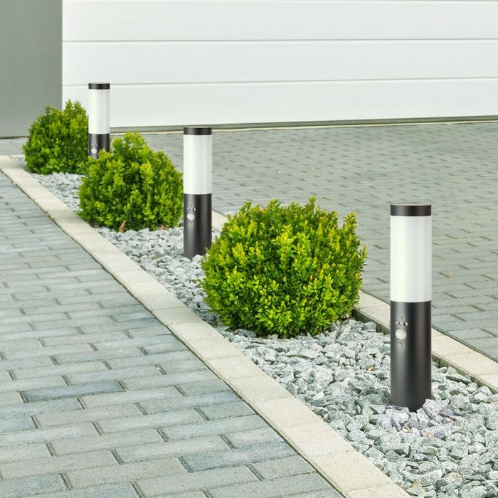 LED BOLLARD E27 LAMP STAINLESS STEEL 76X110X450 IP44 BLACK SENSOR
