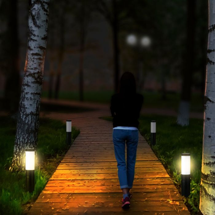 LED BOLLARD E27 LAMP STAINLESS STEEL 76X110X450 IP44 BLACK SENSOR
