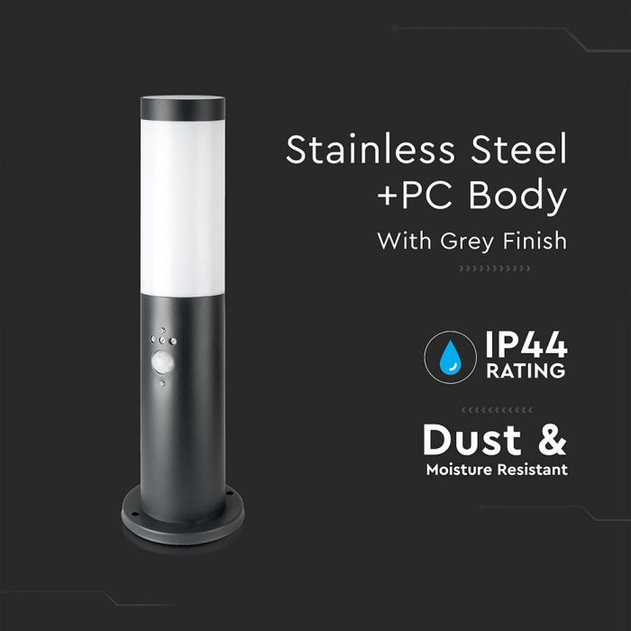 LED BOLLARD E27 LAMP STAINLESS STEEL 76X110X450 IP44 BLACK SENSOR