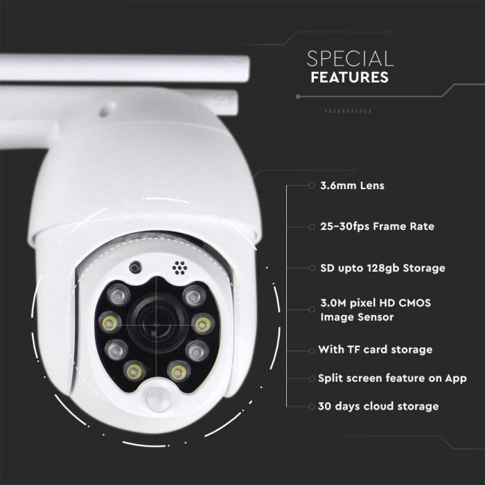 OUTDOOR CAMERA WIFI 2 WAY AUDIO INBUILT MICROPHONE WITH 8 LED LIGHTS 3MP 12V IP65
