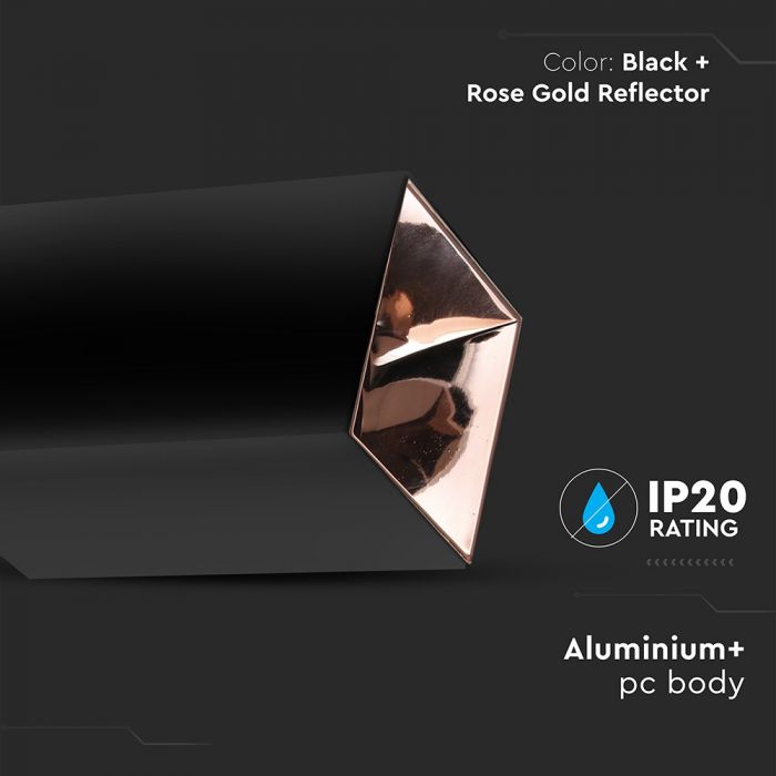 LED SURFACE GU10 FITTING ALUMINIUM SQUARE 74X74X140 BLACK+ ROSE GOLD