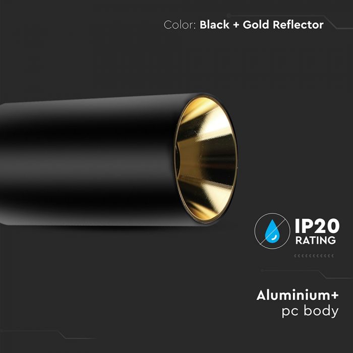 LED SURFACE GU10 FITTING ALUMINIUM ROUND 80X140 BLACK+GOLD