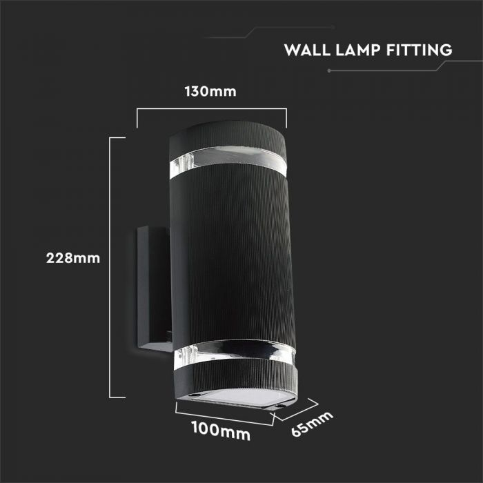 LED WALL FITTING ROUND BLACK PC E27x2 130X100X228 IP44