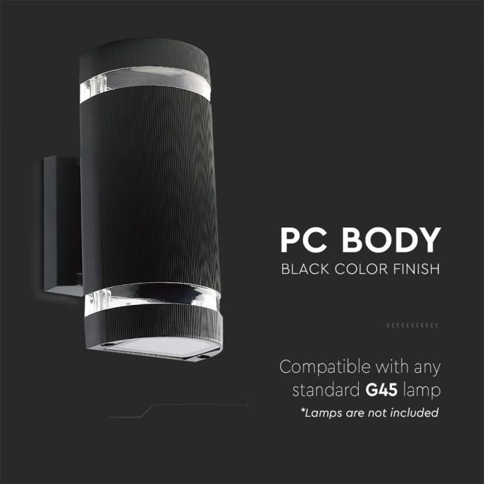 LED WALL FITTING ROUND BLACK PC E27x2 130X100X228 IP44
