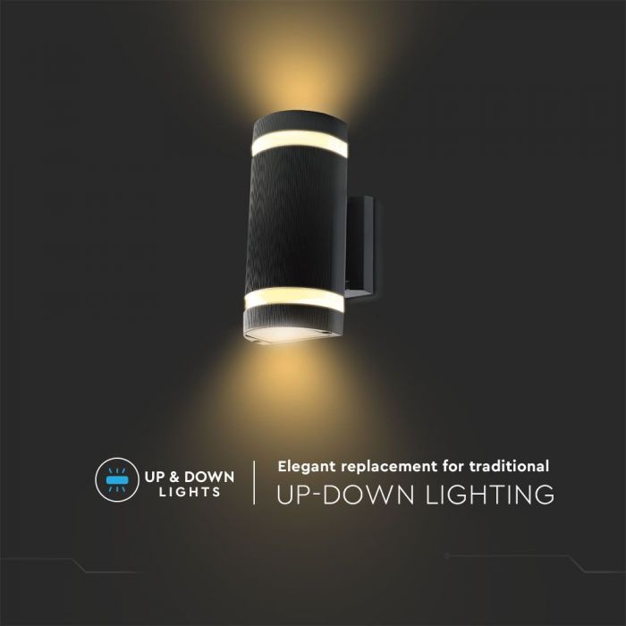 LED WALL FITTING ROUND BLACK PC E27x2 130X100X228 IP44