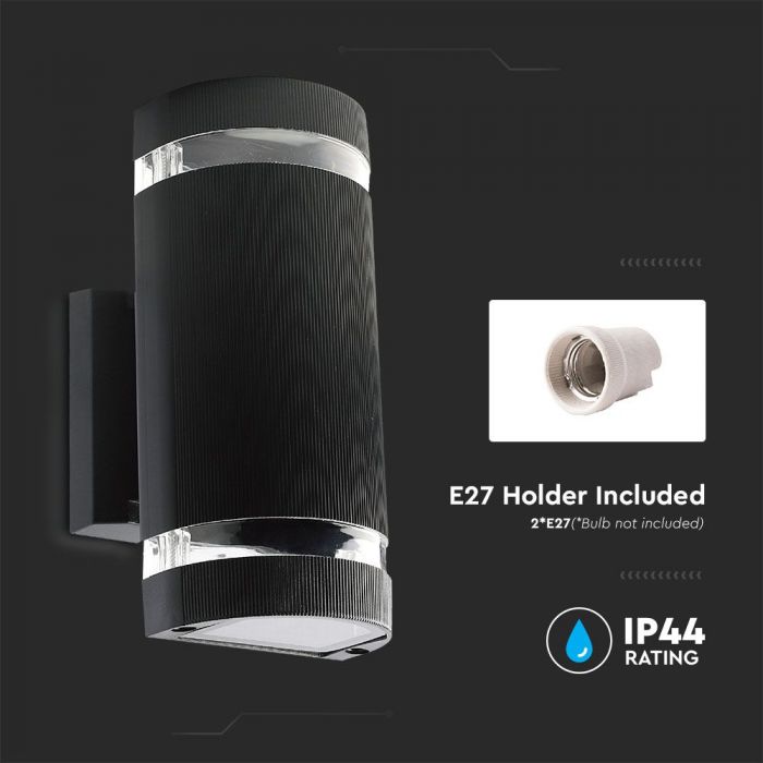 LED WALL FITTING ROUND BLACK PC E27x2 130X100X228 IP44