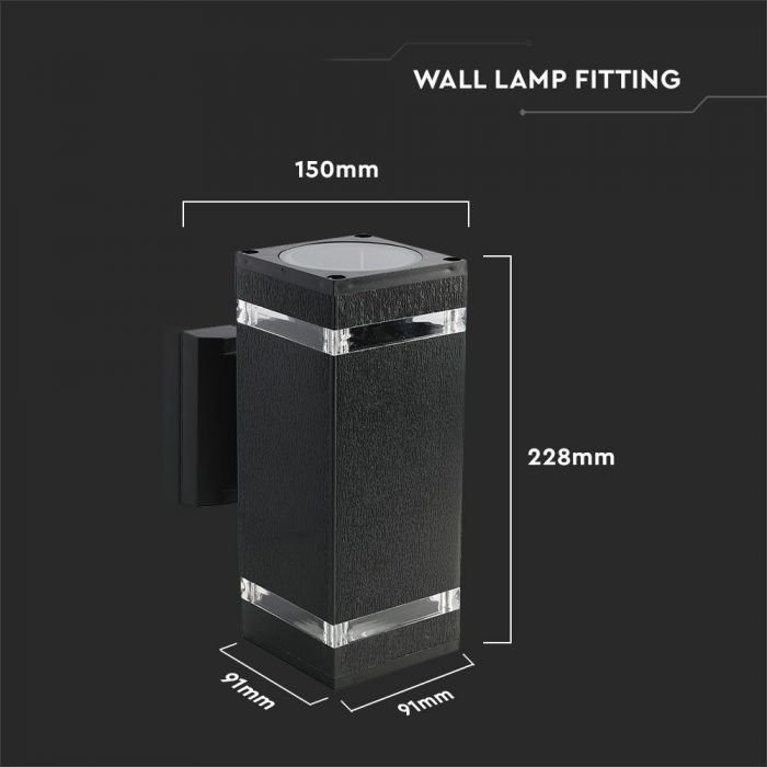 LED WALL FITTING SQUARE BLACK PC E27x2 91X150X228 IP44