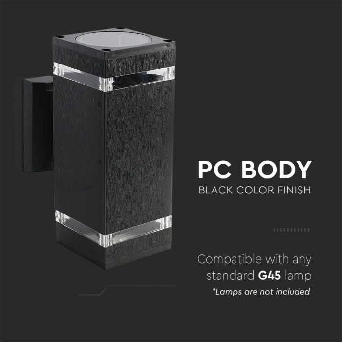 LED WALL FITTING SQUARE BLACK PC E27x2 91X150X228 IP44