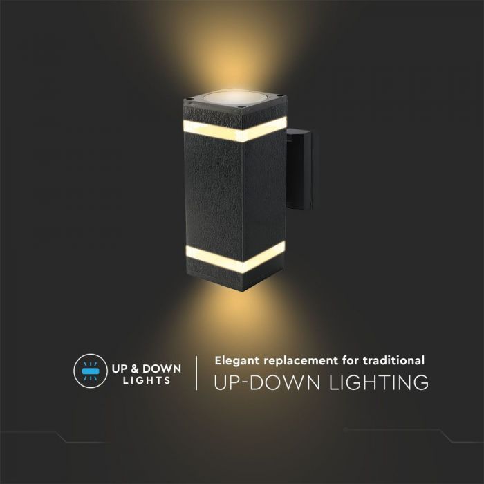 LED WALL FITTING SQUARE BLACK PC E27x2 91X150X228 IP44