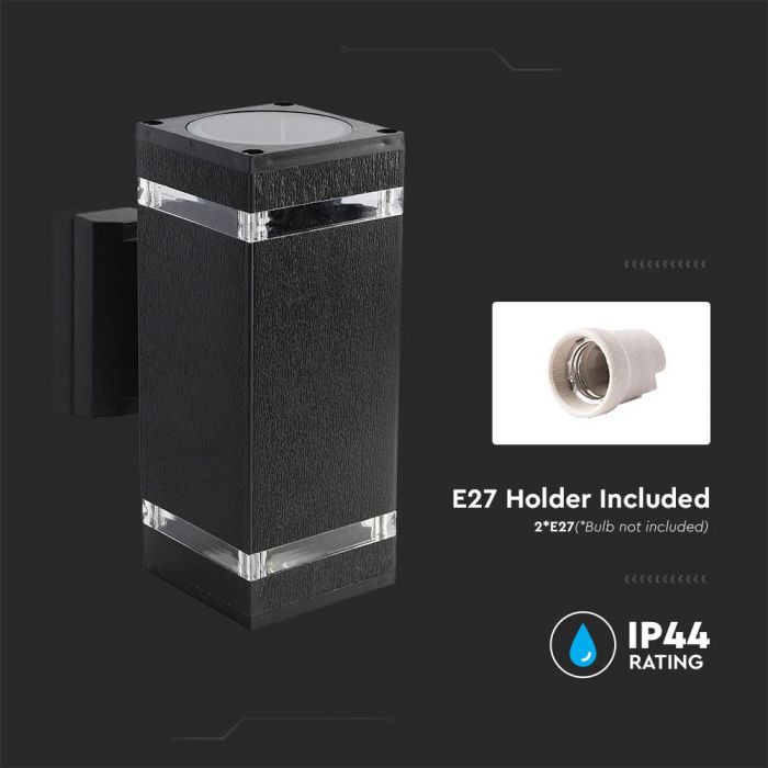 LED WALL FITTING SQUARE BLACK PC E27x2 91X150X228 IP44