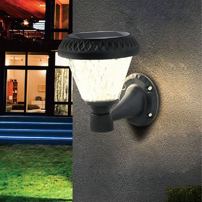 LED SOLAR WALL LAMP with RF Control CCT:3in1 75Lm 90° 16x23 BLACK BODY IP65