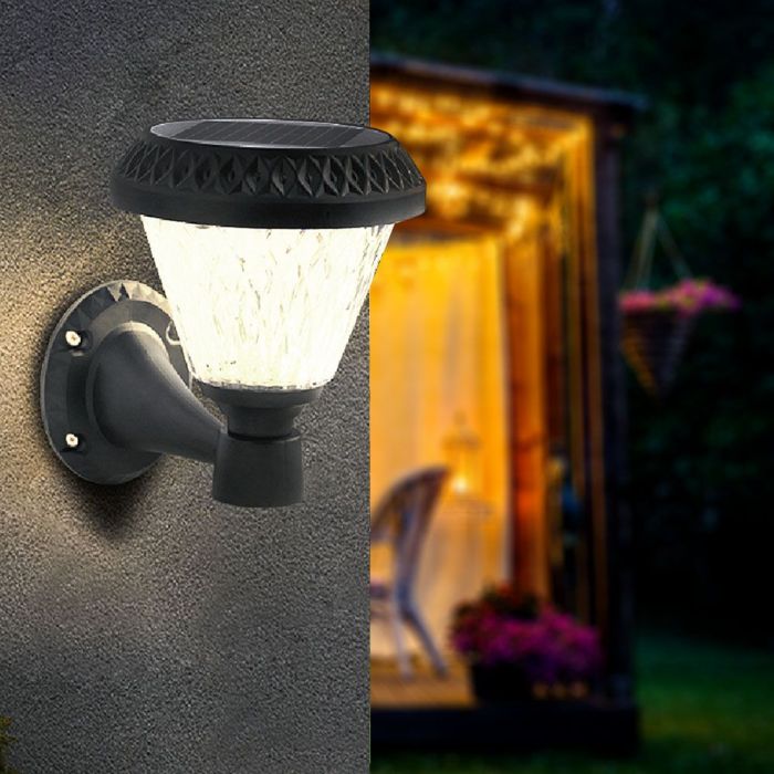 LED SOLAR WALL LAMP with RF Control CCT:3in1 75Lm 90° 16x23 BLACK BODY IP65