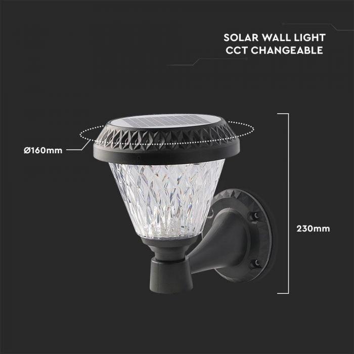 LED SOLAR WALL LAMP with RF Control CCT:3in1 75Lm 90° 16x23 BLACK BODY IP65
