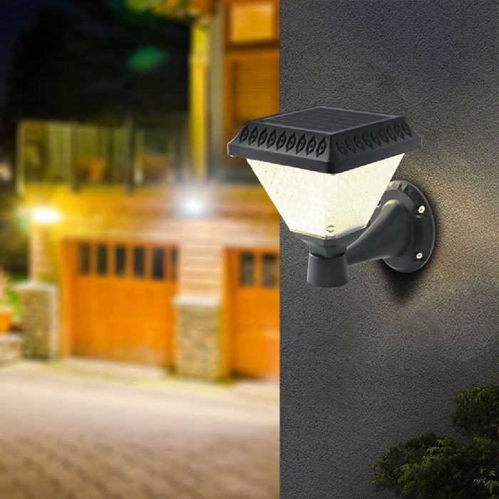 LED SOLAR WALL LAMP SQUARE with RF Control CCT:3in1 75Lm 90° 16x23 BLACK BODY IP65