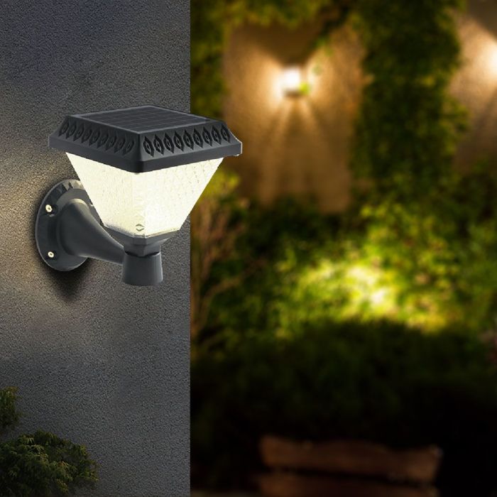 LED SOLAR WALL LAMP SQUARE with RF Control CCT:3in1 75Lm 90° 16x23 BLACK BODY IP65