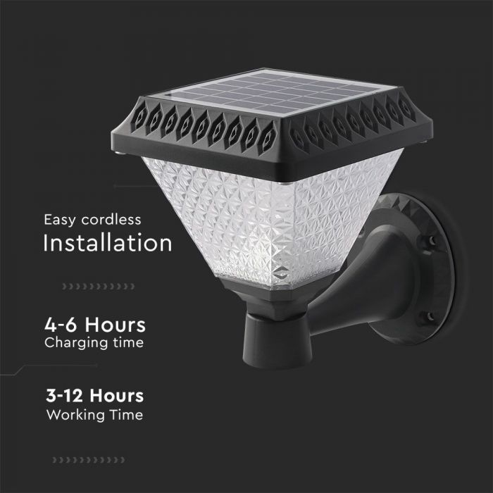 LED SOLAR WALL LAMP SQUARE with RF Control CCT:3in1 75Lm 90° 16x23 BLACK BODY IP65
